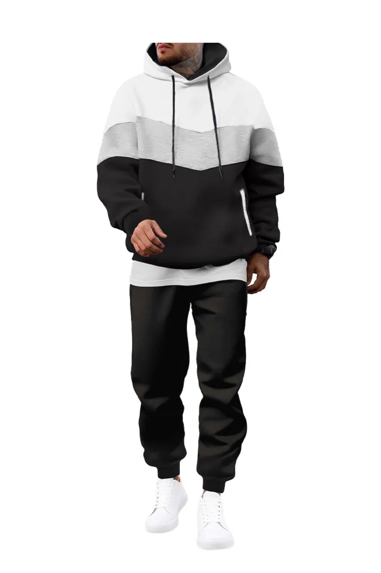 Two-piece set Color block Hoodies and Pants for men