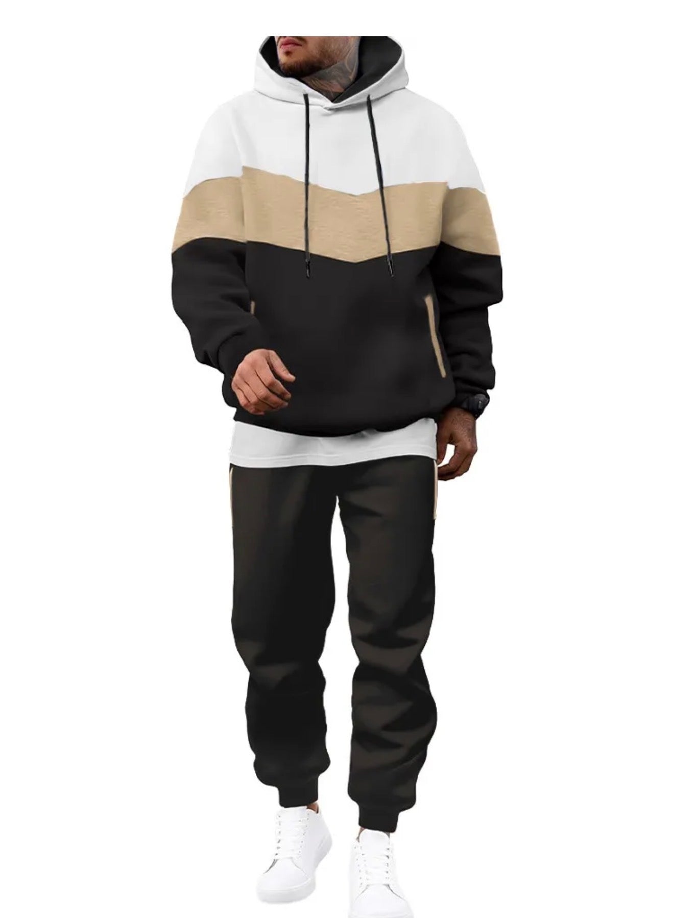 Two-piece set Color block Hoodies and Pants for men